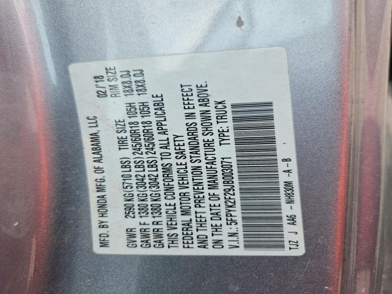 67059626 :رقم المزاد ، 5FPYK2F29JB003071 vin ، 2018 Honda Ridgeline مزاد بيع