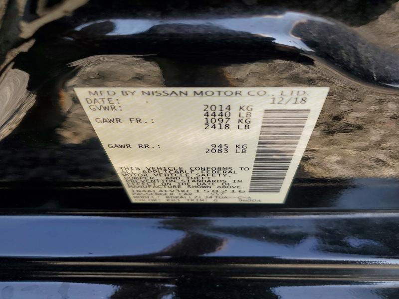 65841306 :رقم المزاد ، 1N4AL4FV3KC158216 vin ، 2019 Nissan Altima مزاد بيع