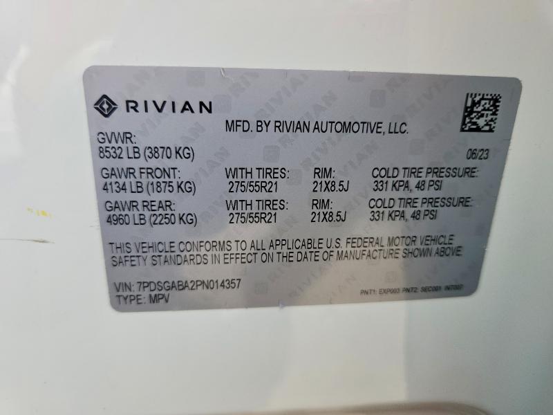 Продажа на аукционе авто 2023 Rivian R1s, vin: 7PDSGABA2PN014357, номер лота: 63835356