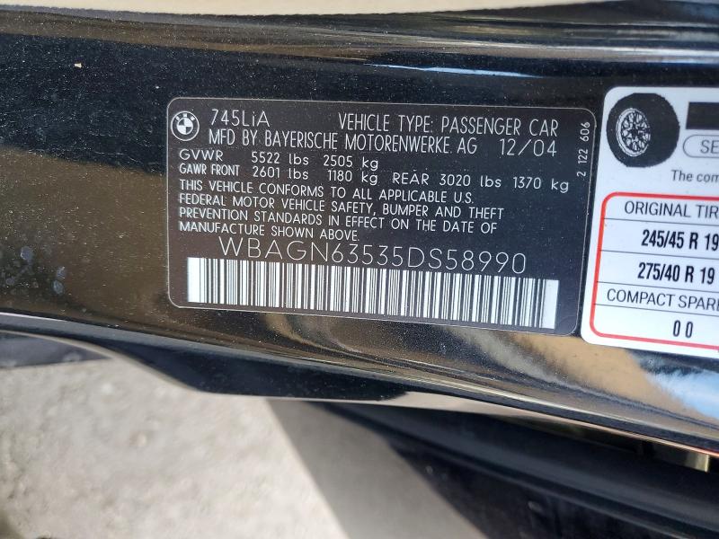 Aukcja sprzedaży 2005 Bmw 745, vin: WBAGN63535DS58990, numer aukcji: 64806616