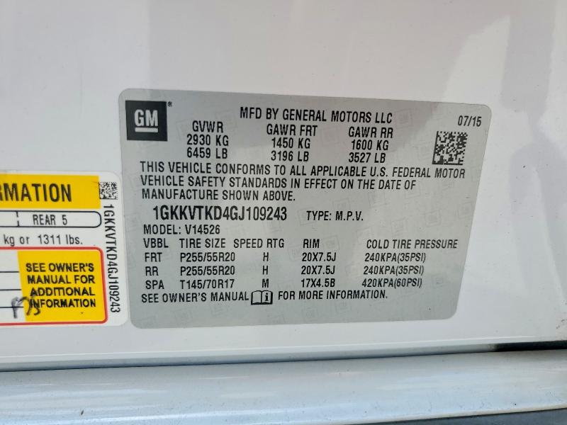 Продажа на аукционе авто 2016 Gmc Acadia, vin: 1GKKVTKD4GJ109243, номер лота: 64037416
