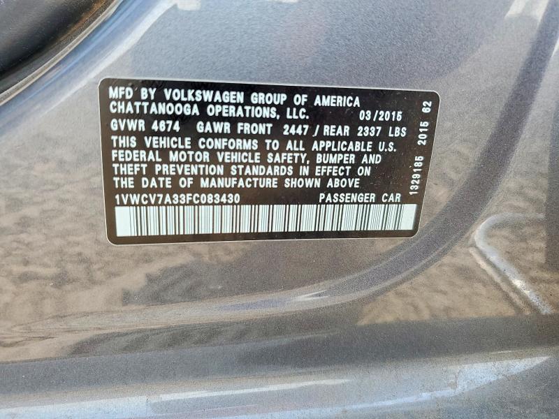 Aukcja sprzedaży 2015 Volkswagen Passat, vin: 1VWCV7A33FC083430, numer aukcji: 65736646