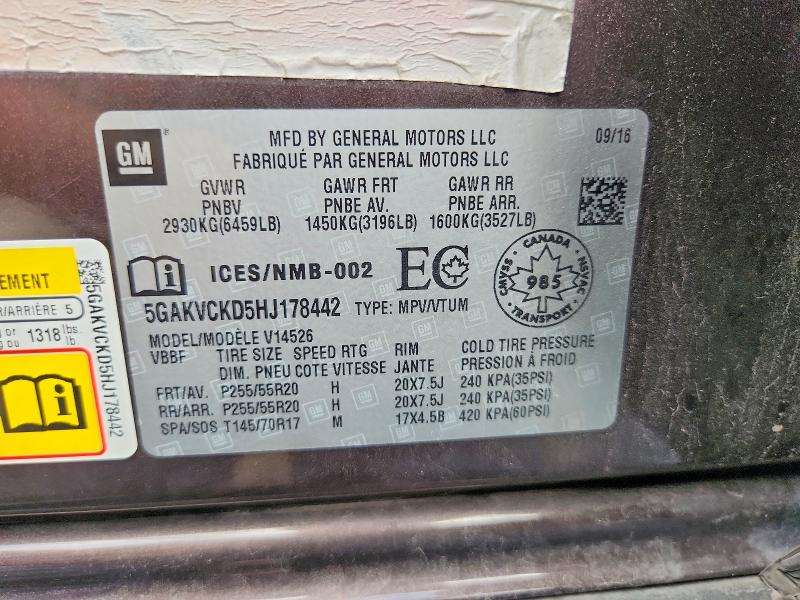 Продаж на аукціоні авто 2017 Buick Enclave, vin: 5GAKVCKD5HJ178442, номер лоту: 64150286
