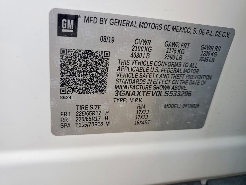 Aukcja sprzedaży 2020 Chevrolet Equinox, vin: 3GNAXTEV0LS533296, numer aukcji: 66229406