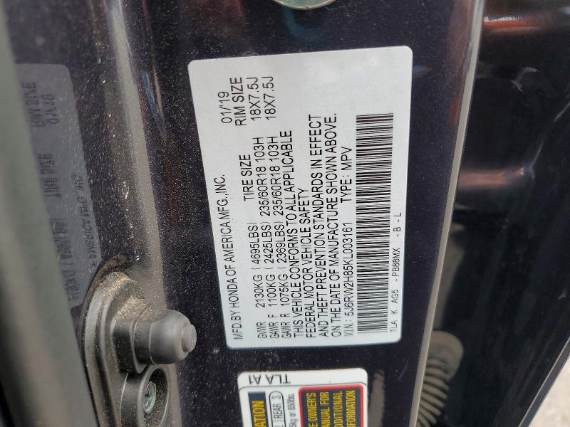 65189696 :رقم المزاد ، 5J6RW2H85KL003161 vin ، 2019 Honda Cr-v مزاد بيع