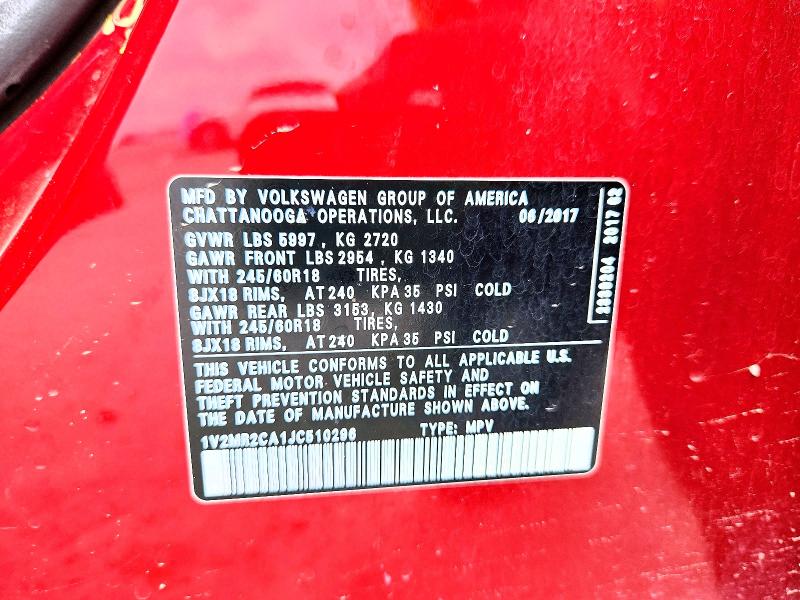 Aukcja sprzedaży 2018 Volkswagen Atlas, vin: 1V2MR2CA1JC510296, numer aukcji: 66569976