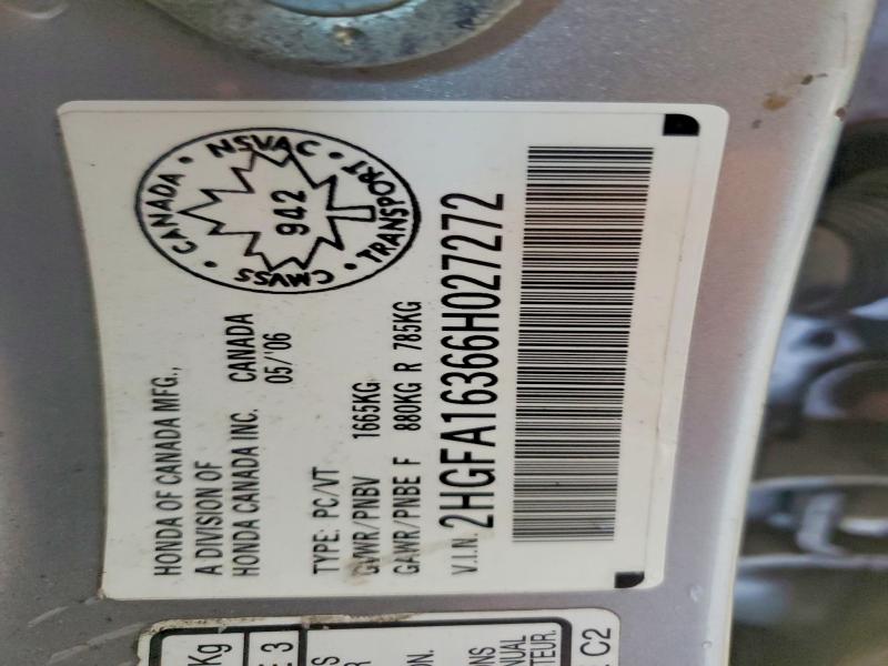 Продаж на аукціоні авто 2006 Honda Civic, vin: 2HGFA16366H027272, номер лоту: 63680996