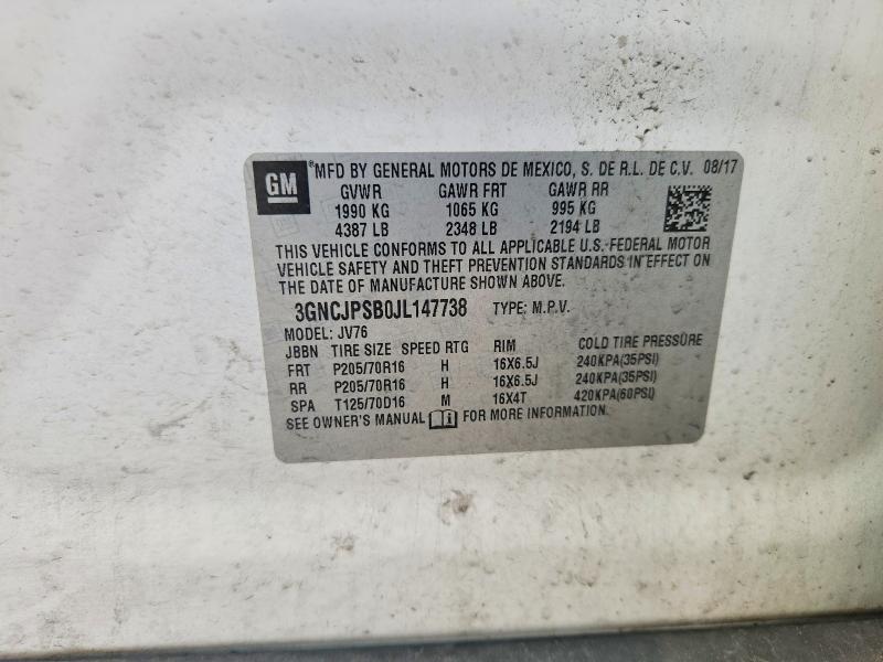 Auction sale of the 2018 Chevrolet Trax, vin: 3GNCJPSB0JL147738, lot number: 65431866