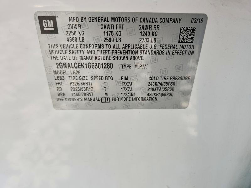 Продажа на аукционе авто 2016 Chevrolet Equinox, vin: 2GNALCEK1G6301280, номер лота: 63903476