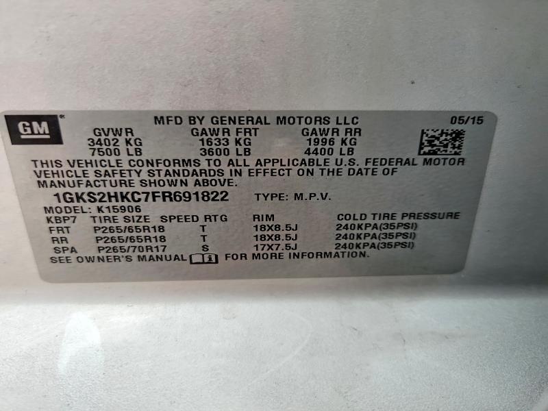 2015 Gmc Yukon Xl მანქანა იყიდება აუქციონზე, vin: 1GKS2HKC7FR691822, აუქციონის ნომერი: 64598706