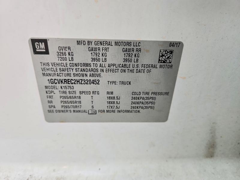 63886556 :رقم المزاد ، 1GCVKREC2HZ320452 vin ، 2017 Chevrolet Silverado مزاد بيع