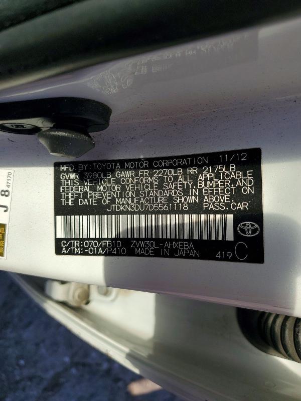 63911346 :رقم المزاد ، JTDKN3DU7D5561118 vin ، 2013 Toyota Prius مزاد بيع