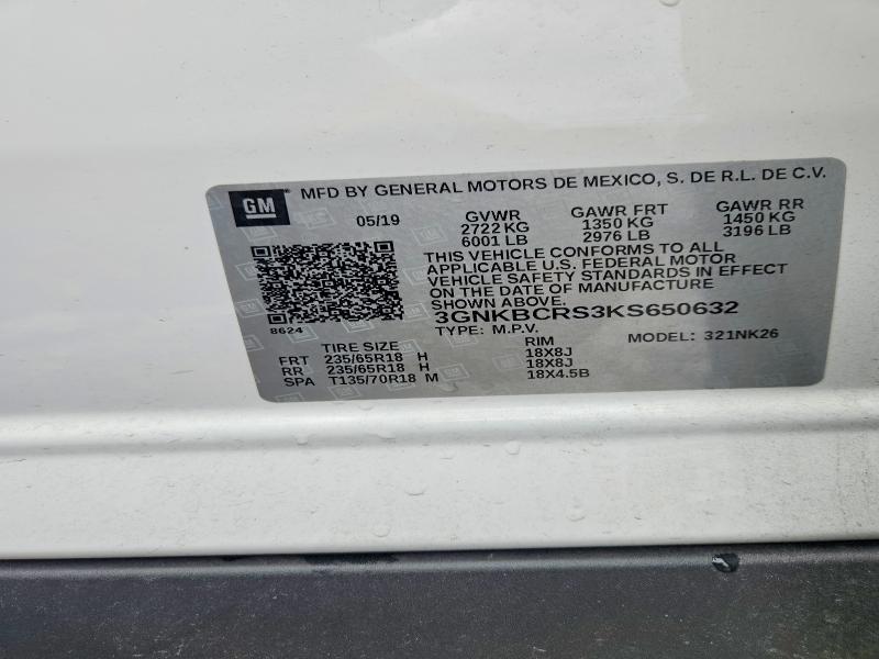 66627206 :رقم المزاد ، 3GNKBCRS3KS650632 vin ، 2019 Chevrolet Blazer مزاد بيع