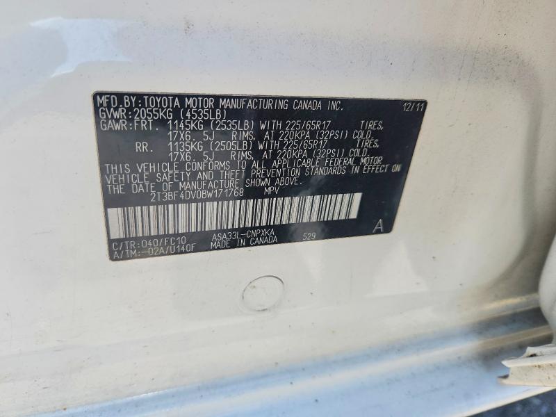 Aukcja sprzedaży 2011 Toyota Rav4, vin: 2T3BF4DV0BW171768, numer aukcji: 62996456