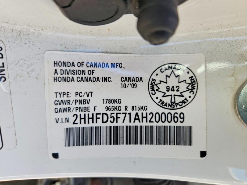 63333276 :رقم المزاد ، 2HHFD5F71AH200069 vin ، 2010 Acura Csx مزاد بيع