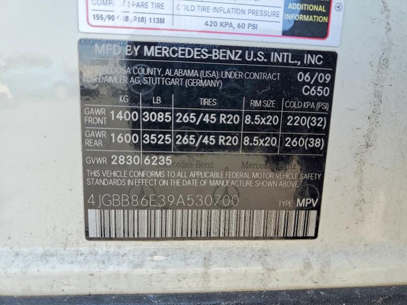 64854506 :رقم المزاد ، 4JGBB86E39A530700 vin ، 2009 Mercedes-benz Ml مزاد بيع