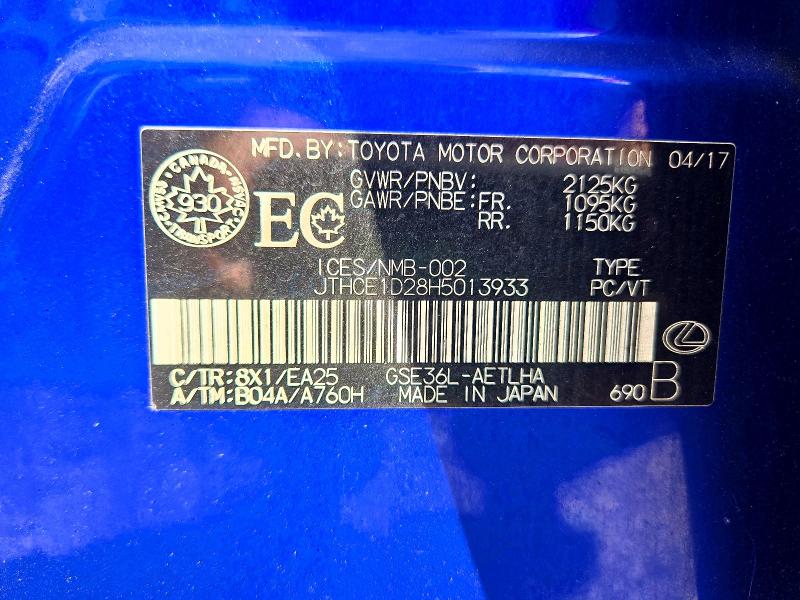 Продаж на аукціоні авто 2017 Lexus Is, vin: JTHCE1D28H5013933, номер лоту: 65642776