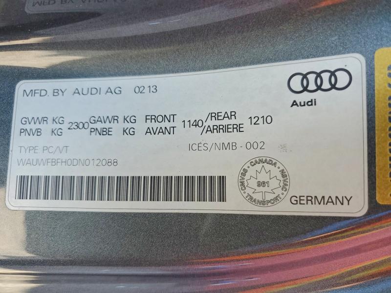 66003086 :رقم المزاد ، WAUWFBFH0DN012088 vin ، 2013 Audi A5 مزاد بيع