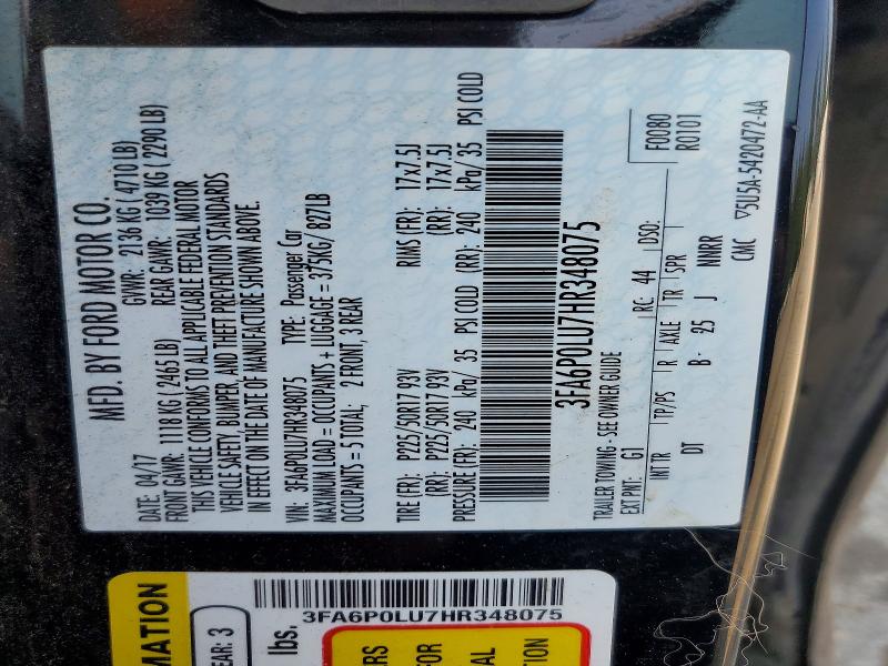 65683246 :رقم المزاد ، 3FA6P0LU7HR348075 vin ، 2017 Ford Fusion مزاد بيع