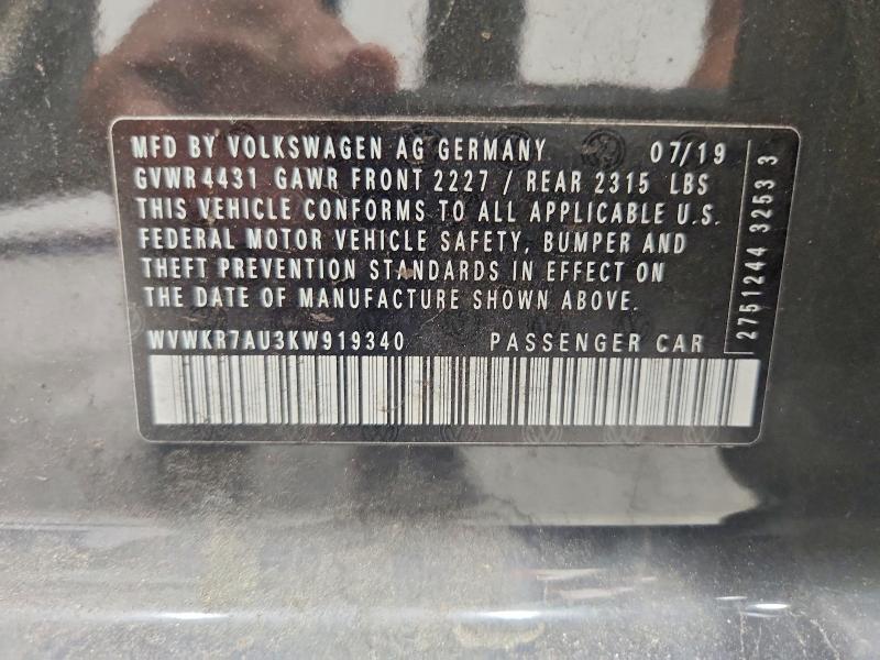 Продаж на аукціоні авто 2019 Volkswagen E-golf, vin: WVWKR7AU3KW919340, номер лоту: 64259206