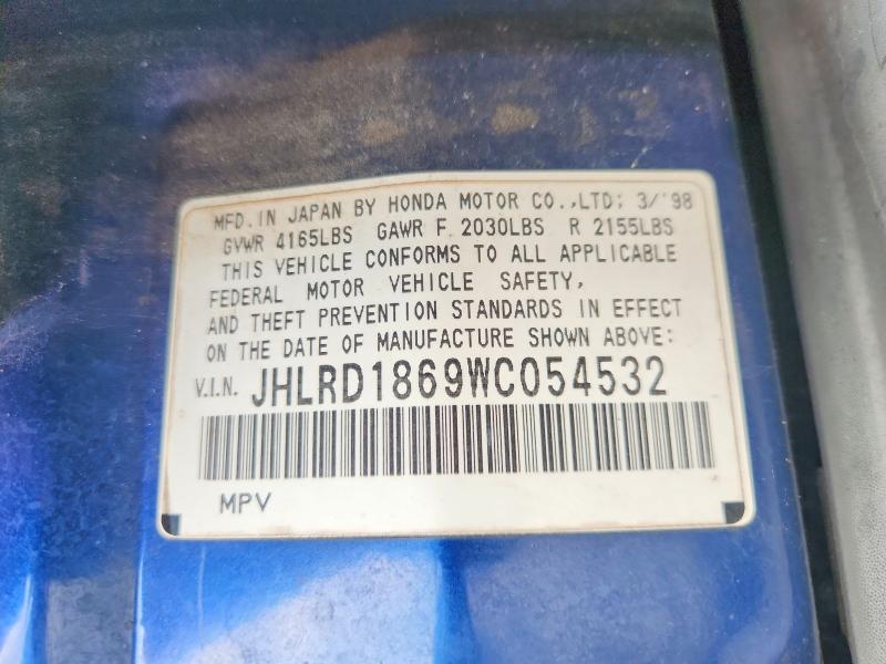 65815326 :رقم المزاد ، JHLRD1869WC054532 vin ، 1998 Honda Cr-v مزاد بيع