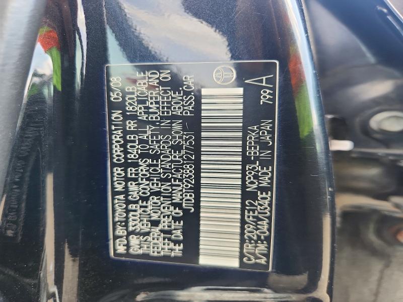 Auction sale of the 2008 Toyota Yaris, vin: JTDBT923881277531, lot number: 64833606