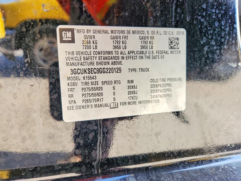2016 Chevrolet Silverado მანქანა იყიდება აუქციონზე, vin: 3GCUKSEC8GG220129, აუქციონის ნომერი: 63619076