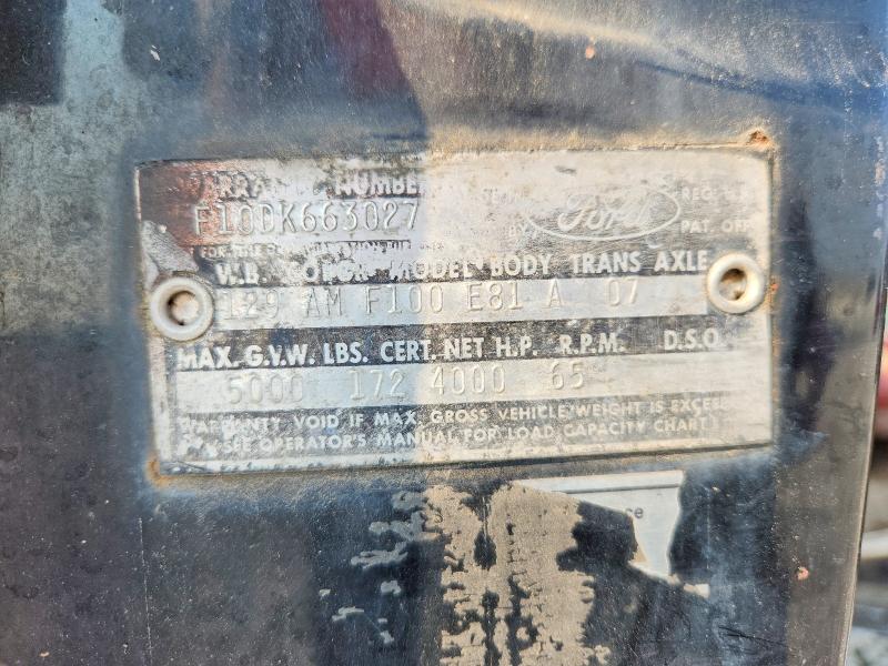 63922066 :رقم المزاد ، F10DK663027 vin ، 1965 Ford F100 مزاد بيع
