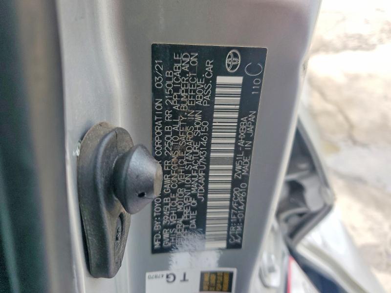 2021 Toyota Prius მანქანა იყიდება აუქციონზე, vin: JTDKAMFU7M3146150, აუქციონის ნომერი: 64150106