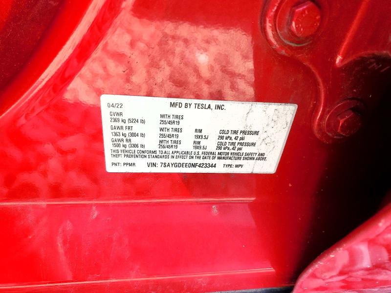 64966646 :رقم المزاد ، 7SAYGDEE0NF423344 vin ، 2022 Tesla Model Y مزاد بيع