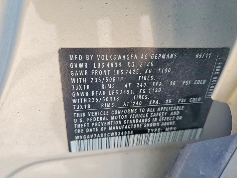 Продаж на аукціоні авто 2012 Volkswagen Tiguan, vin: WVGAV7AX9CW524934, номер лоту: 66985076