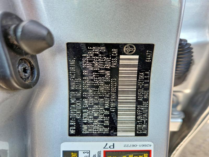 Aukcja sprzedaży 2015 Toyota Camry, vin: 4T1BF1FK4FU922273, numer aukcji: 65080746