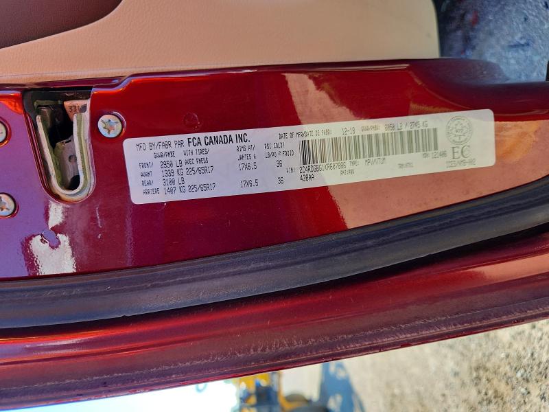 59625116 :رقم المزاد ، 2C4RDGBG1KR607886 vin ، 2019 Dodge Grand Caravan مزاد بيع