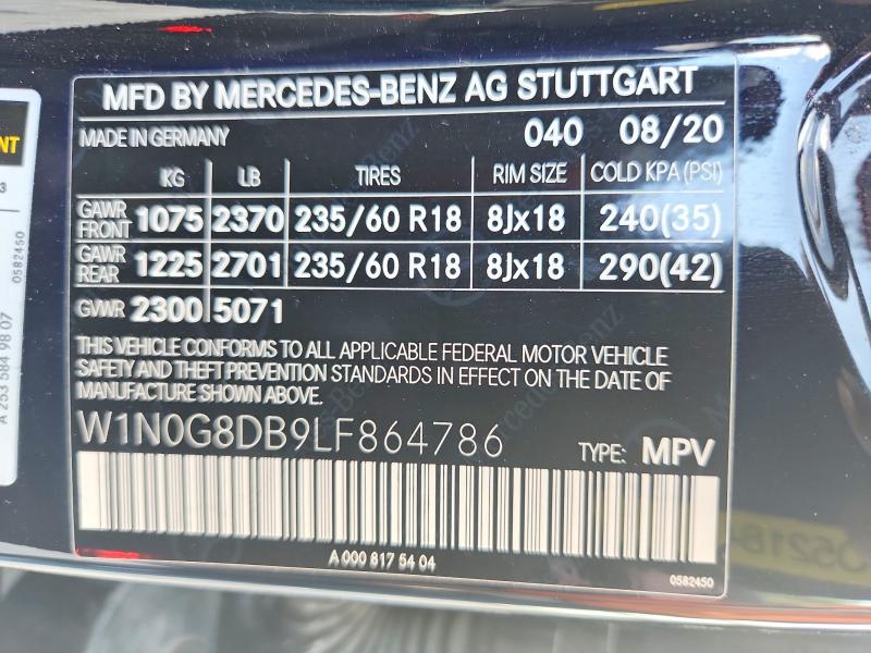2020 Mercedes-benz Glc მანქანა იყიდება აუქციონზე, vin: W1N0G8DB9LF864786, აუქციონის ნომერი: 64674486