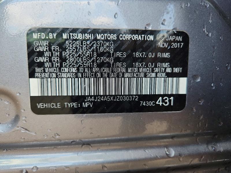 2018 Mitsubishi Outlander მანქანა იყიდება აუქციონზე, vin: JA4J24A5XJZ030372, აუქციონის ნომერი: 63582226