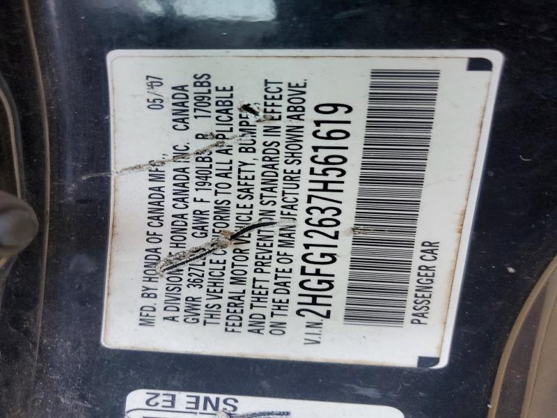 66617856 :رقم المزاد ، 2HGFG12637H561619 vin ، 2007 Honda Civic مزاد بيع