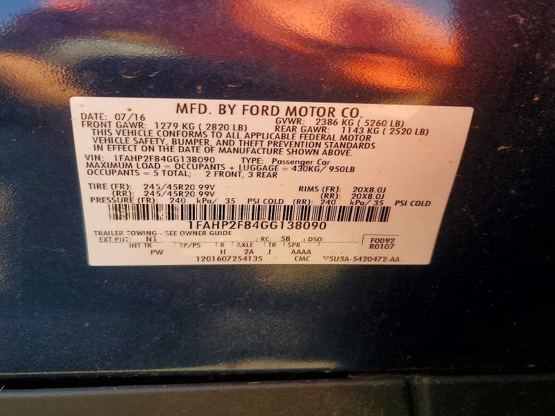 Aukcja sprzedaży 2016 Ford Taurus, vin: 1FAHP2F84GG138090, numer aukcji: 64872116