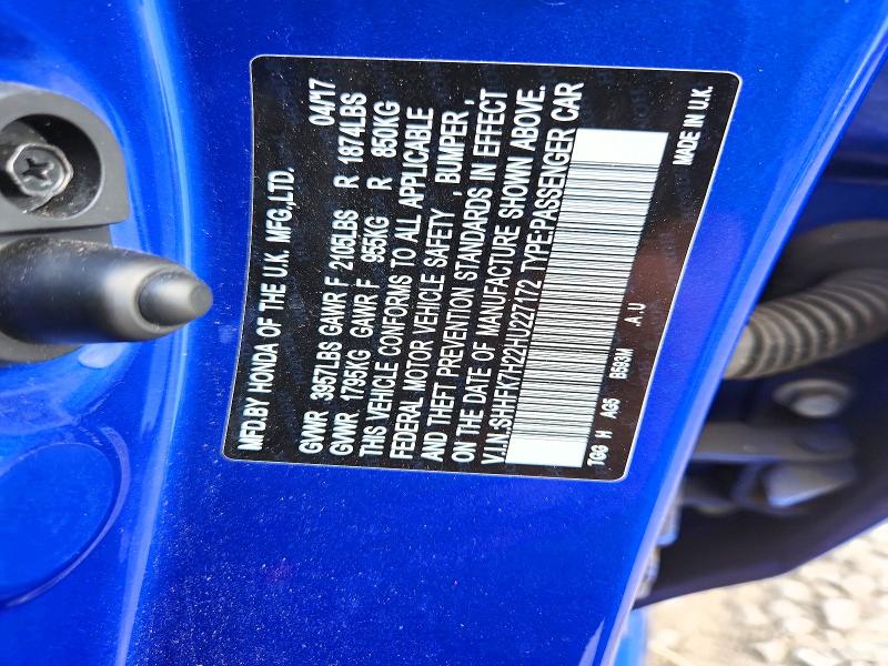 Продажа на аукционе авто 2017 Honda Civic, vin: SHHFK7H22HU227172, номер лота: 65730666