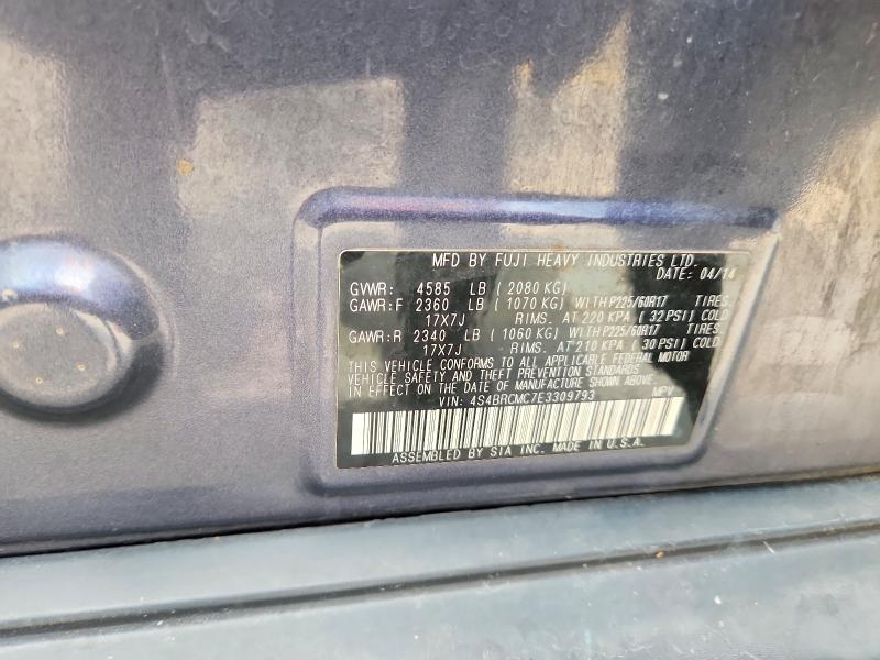 2014 Subaru Outback მანქანა იყიდება აუქციონზე, vin: 4S4BRCMC7E3309793, აუქციონის ნომერი: 65681686