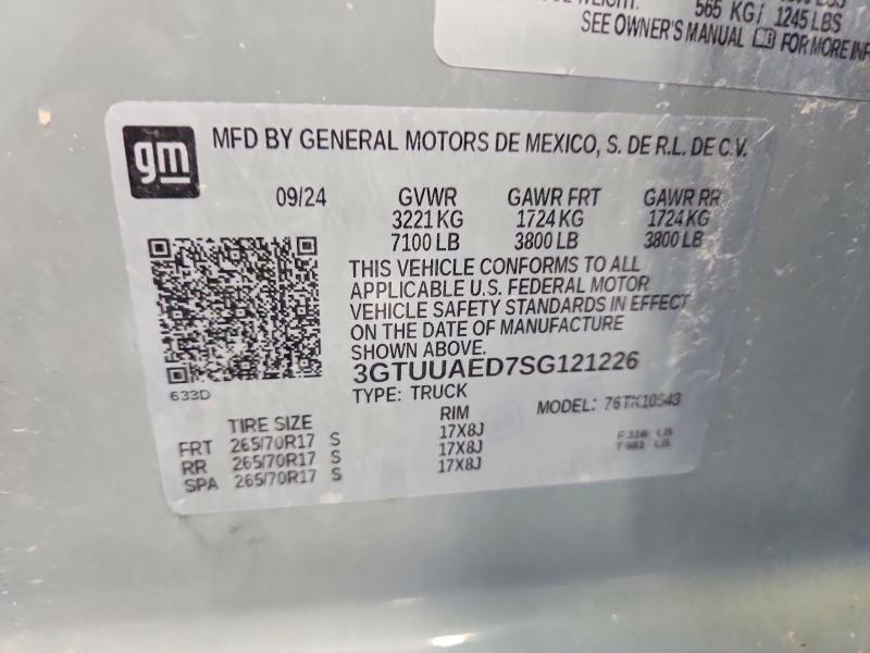 2025 Gmc Sierra მანქანა იყიდება აუქციონზე, vin: 3GTUUAED7SG121226, აუქციონის ნომერი: 63297156