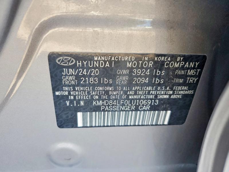 2020 Hyundai Elantra მანქანა იყიდება აუქციონზე, vin: KMHD84LF0LU106913, აუქციონის ნომერი: 65077196