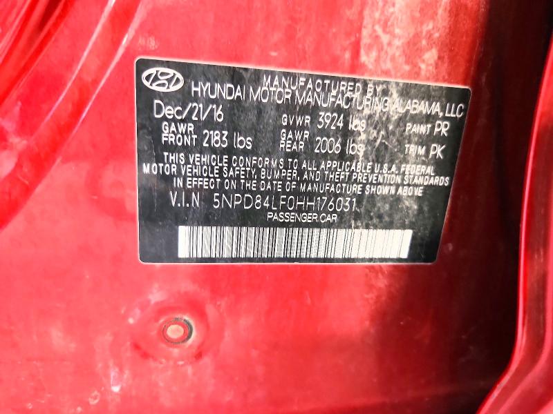 65670796 :رقم المزاد ، 5NPD84LF0HH176031 vin ، 2017 Hyundai Elantra مزاد بيع