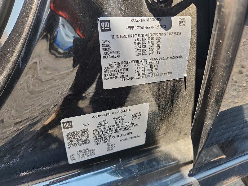 Aukcja sprzedaży 2022 Gmc Sierra, vin: 1GT49NE7XNF253003, numer aukcji: 63857066