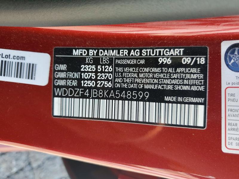 2019 Mercedes-benz E მანქანა იყიდება აუქციონზე, vin: WDDZF4JB8KA548599, აუქციონის ნომერი: 66336836