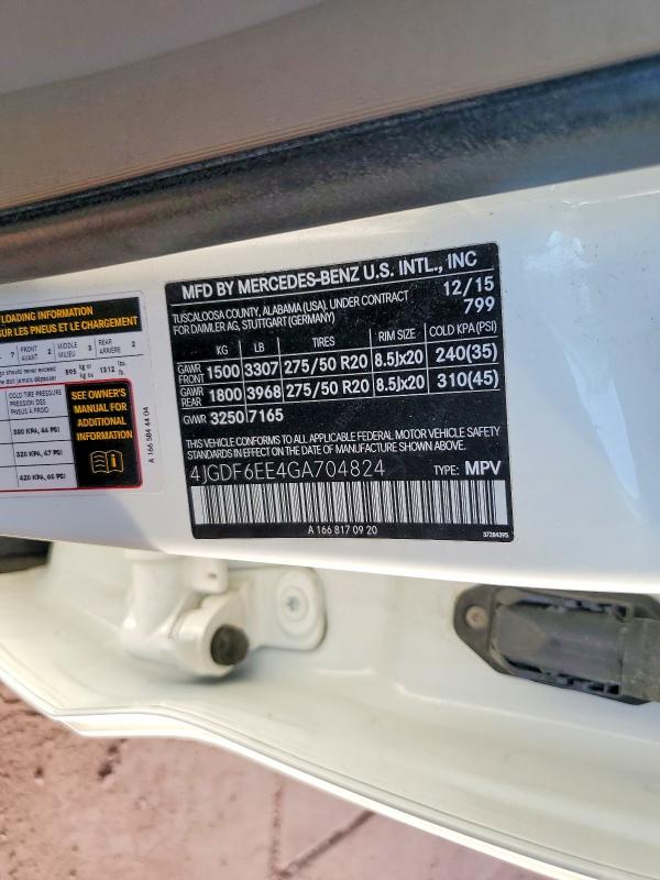 66308136 :رقم المزاد ، 4JGDF6EE4GA704824 vin ، 2016 Mercedes-benz Gl مزاد بيع