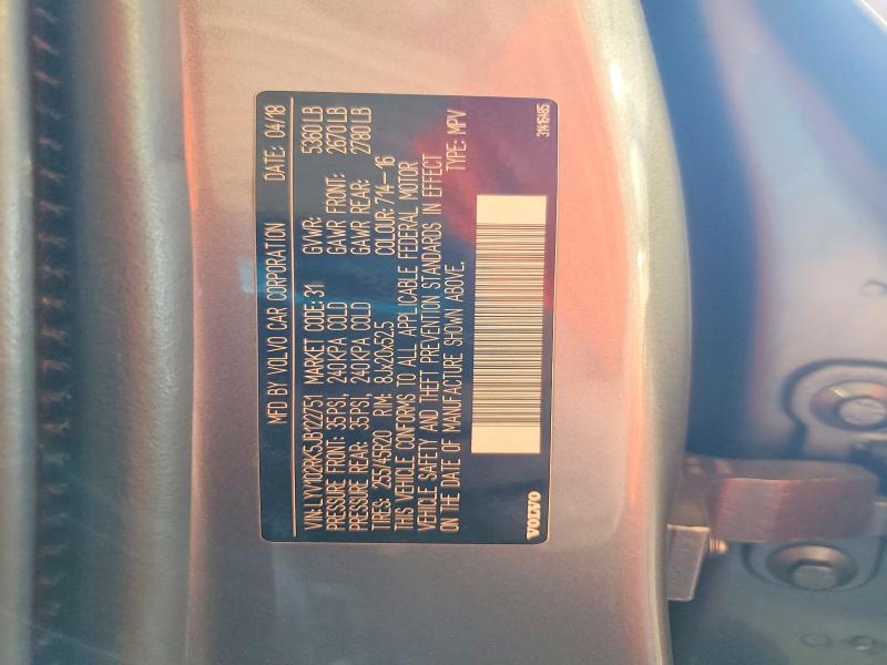 66521606 :رقم المزاد ، LYV102RK5JB122751 vin ، 2018 Volvo Xc60 مزاد بيع