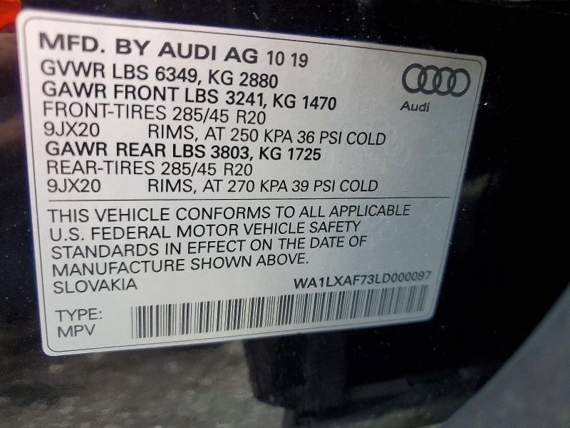 2020 Audi Q7 მანქანა იყიდება აუქციონზე, vin: WA1LXAF73LD000097, აუქციონის ნომერი: 63312926