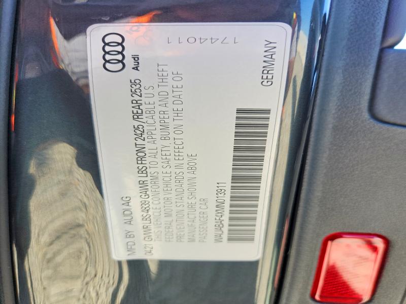 Aukcja sprzedaży 2021 Audi A4, vin: WAUABAF4XMN013911, numer aukcji: 64050816