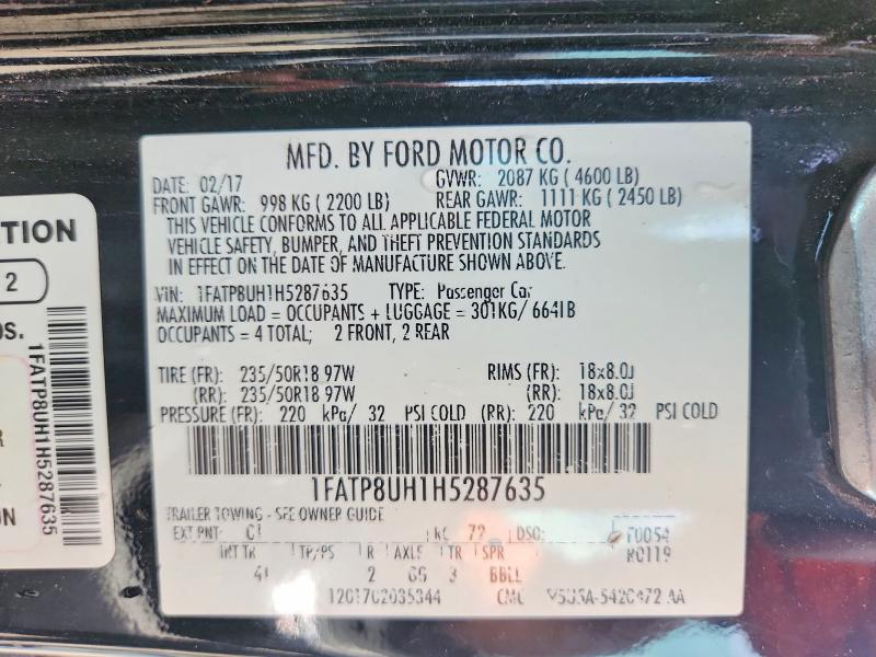Продажа на аукционе авто 2017 Ford Mustang, vin: 1FATP8UH1H5287635, номер лота: 66046426