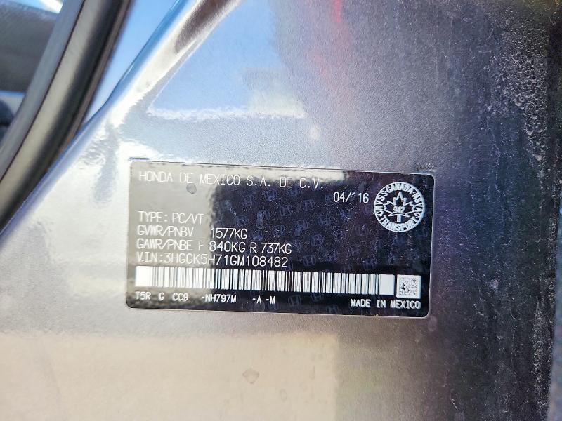 63101746 :رقم المزاد ، 3HGGK5H71GM108482 vin ، 2016 Honda Fit مزاد بيع